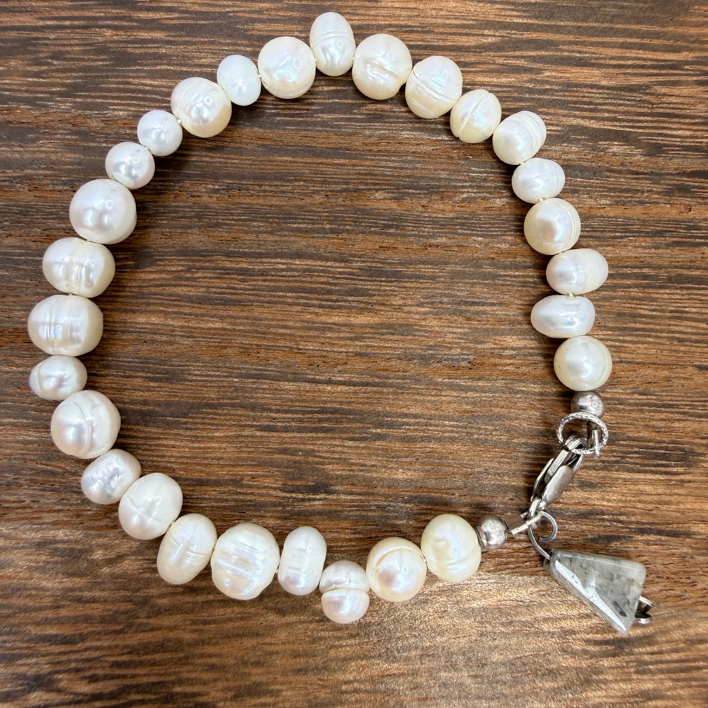 Baroque Pearl Bracelet Sterling‎ Silver Clasp Gemstone Charm